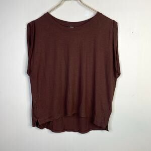 Express Skimming Linen Blend Muscle Tank T Shirt Top Metallic Raisin women L New